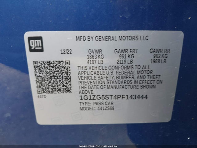 1G1ZG5ST4PF143444 Chevrolet Malibu Fwd Rs