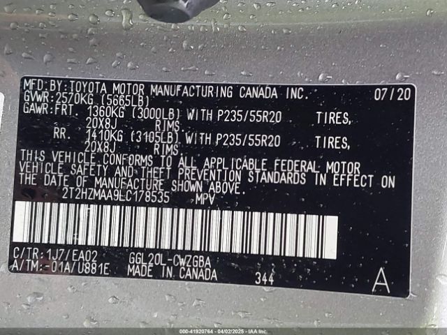 2T2HZMAA9LC178535 Lexus RX 350