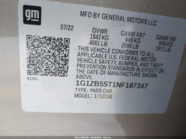 1G1ZB5ST1NF187347 Chevrolet Malibu Fwd Ls