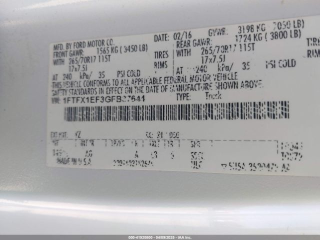 1FTFX1EF3GFB37644 Ford F-150 Xl