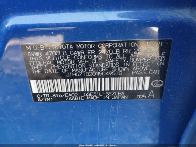 JTHGZ1B20N5049510 Lexus Is 350 F Sport