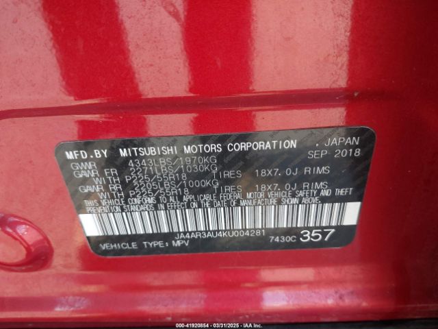 2019 MITSUBISHI OUTLANDER SPORT JA4AR3AU4KU004281 Photo 8