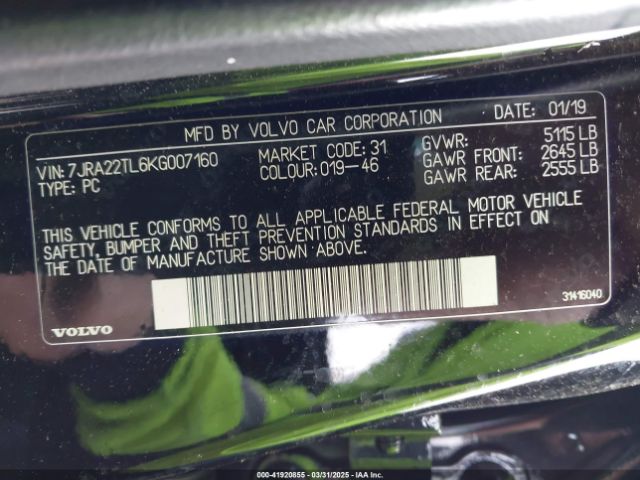 2019 VOLVO S60 7JRA22TL6KG007160 Photo 8
