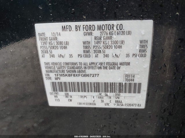 1FM5K8F8XFGB67277 Ford Explorer Limited