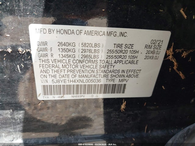 5J8YE1H4XNL005036 Acura Mdx Technology Package