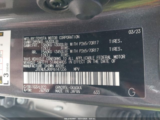 JTENU5JRXP6147336 Toyota 4runner Sr5 Premium