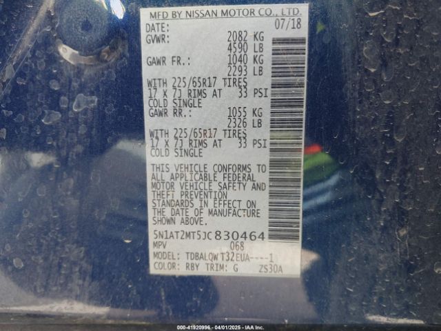 5N1AT2MT5JC830464 Nissan ROGUE SV