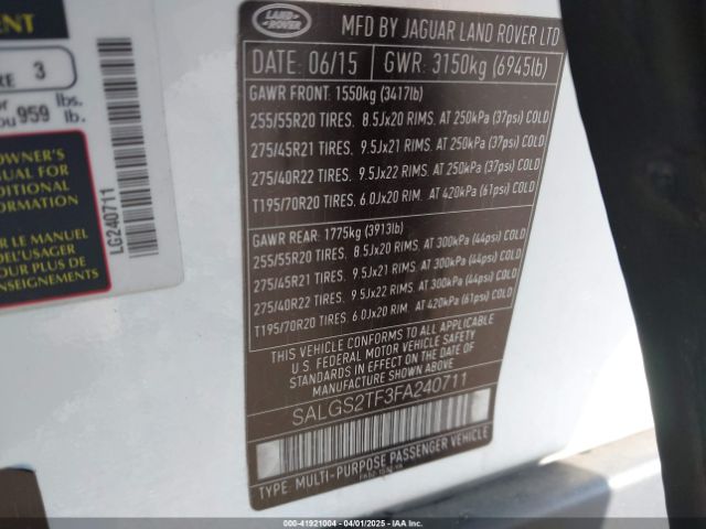 2015 LAND ROVER RANGE ROVER SALGS2TF3FA240711 Photo 8