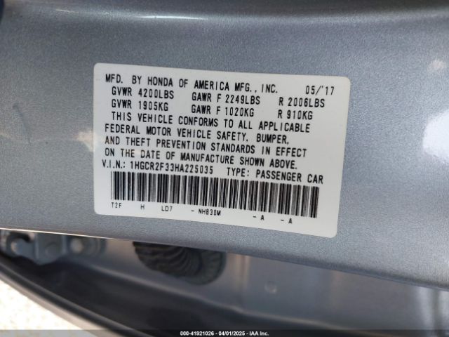 1HGCR2F33HA225035 Honda ACCORD LX