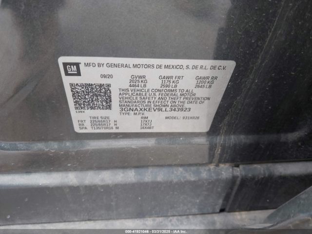3GNAXKEV9LL343923 Chevrolet Equinox Fwd Lt 1.5l Turbo
