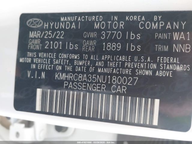 KMHRC8A35NU180027 Hyundai Venue Limited