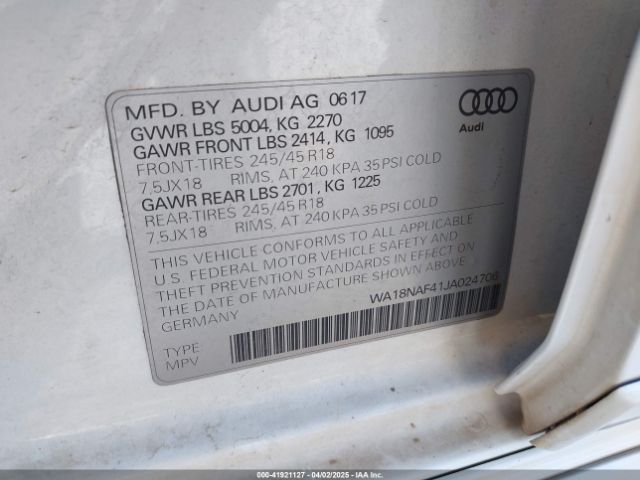 WA18NAF41JA024706 Audi A4 Allroad 2.0t Premium/2.0t Tech Premium