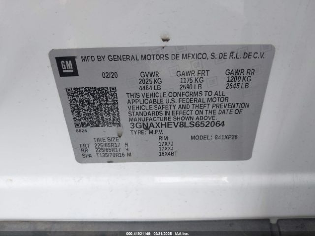 3GNAXHEV8LS652064 Chevrolet Equinox Fwd Ls
