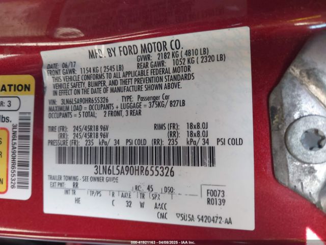 3LN6L5A90HR655326 Lincoln Mkz Premiere