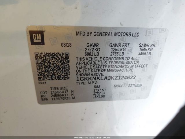 1GKKNKLA3KZ124633 GMC Acadia Sle-1