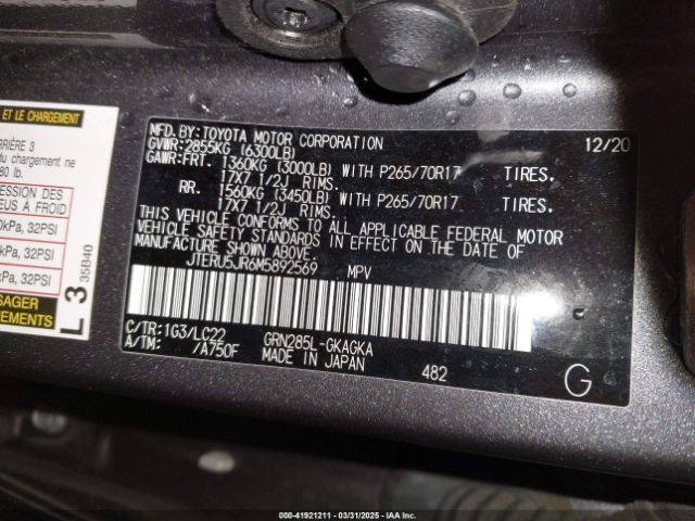JTERU5JR6M5892569 Toyota 4runner Trd Off Road Premium