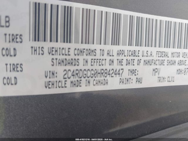 2C4RDGCG0HR842447 Dodge Grand Caravan Sxt