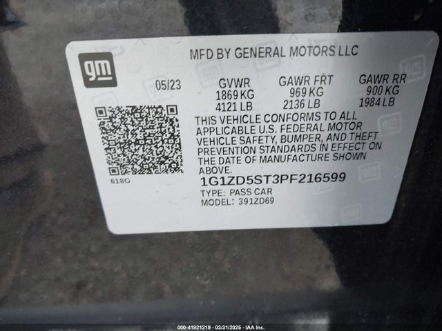 1G1ZD5ST3PF216599 Chevrolet Malibu Fwd 1lt