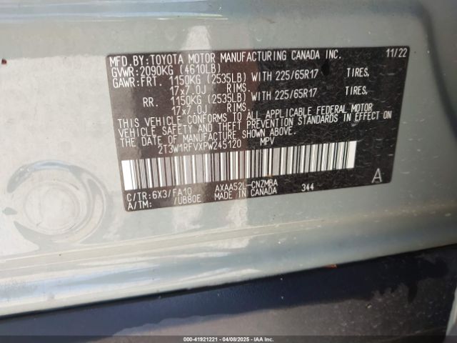 2T3W1RFVXPW245120 Toyota Rav4 Xle