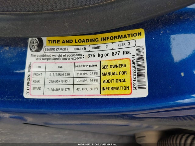 1FADP3F23JL210539 Ford FOCUS SE