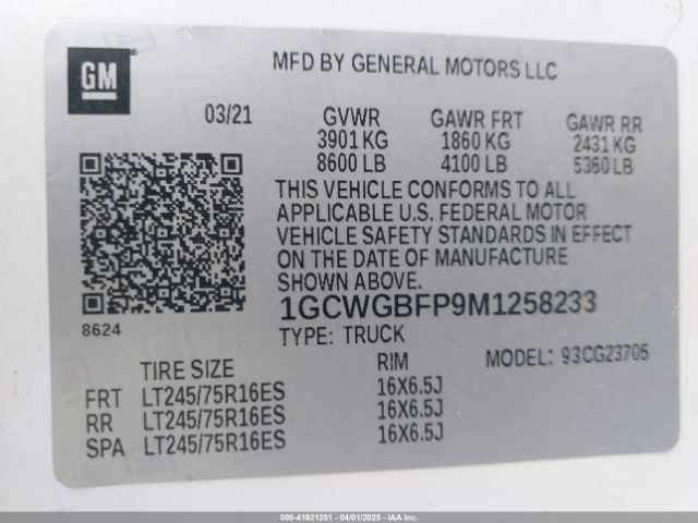 1GCWGBFP9M1258233 Chevrolet Express Cargo Rwd 2500 Extended Wheelbase Wt