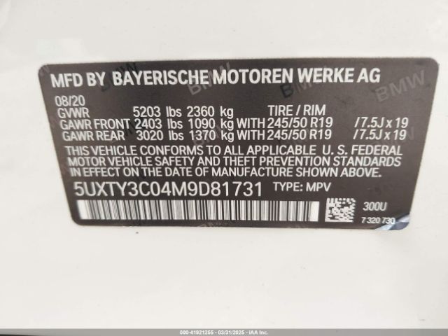 5UXTY3C04M9D81731 BMW X3 Sdrive30i