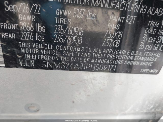 5NMS24AJ1PH509171 Hyundai Santa Fe Sel