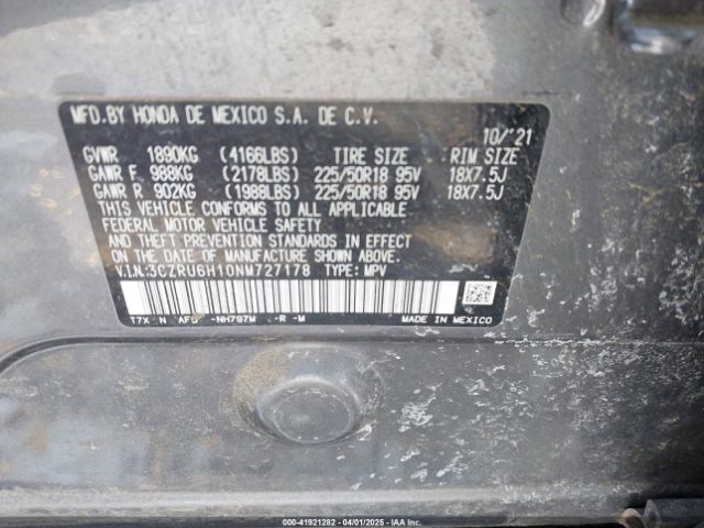 3CZRU6H10NM727178 Honda Hr-v Awd Sport