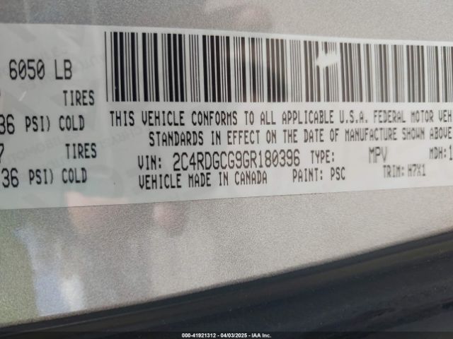 2C4RDGCG9GR180396 Dodge Grand Caravan Sxt