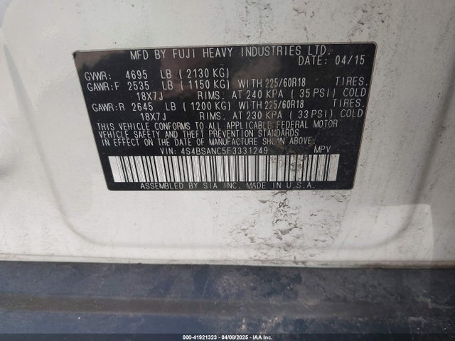 4S4BSANC5F3331249 Subaru Outback 2.5i Limited