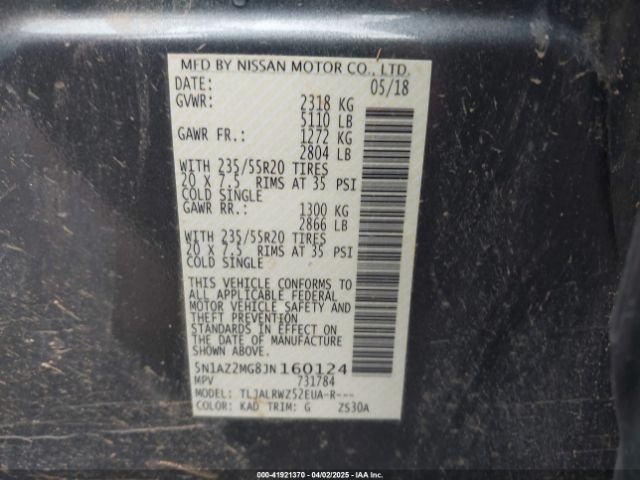 5N1AZ2MG8JN160124 Nissan MURANO SL