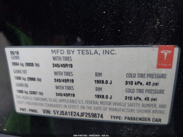5YJSA1E24JF259874 Tesla Model S 100d/75d/p100d