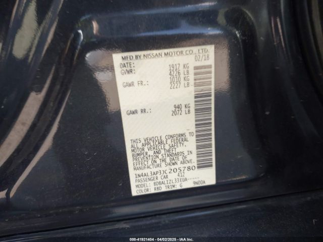 1N4AL3AP3JC205780 Nissan Altima 2.5 Sv
