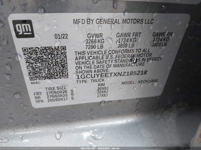 1GCUYEETXNZ185218 Chevrolet lm2