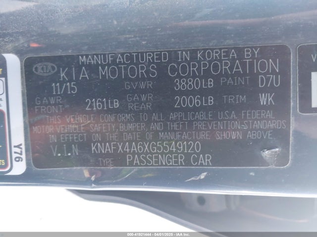 KNAFX4A6XG5549120 KIA FORTE LX