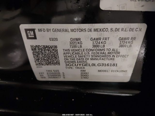 3GCUYGEL0LG316181 Chevrolet Silverado 1500