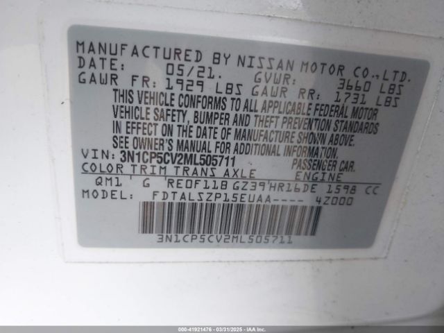 3N1CP5CV2ML505711 Nissan Kicks Sv Xtronic Cvt
