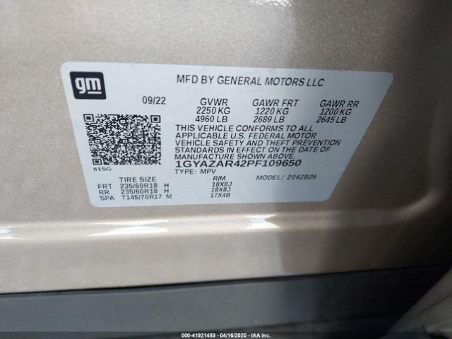 1GYAZAR42PF109650 Cadillac Xt4 Fwd Luxury