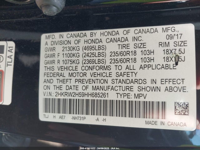 2HKRW2H59HH685261 Honda CR-V EX
