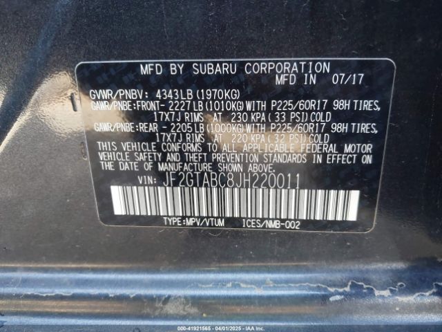 JF2GTABC8JH220011 Subaru Crosstrek 2.0i Premium