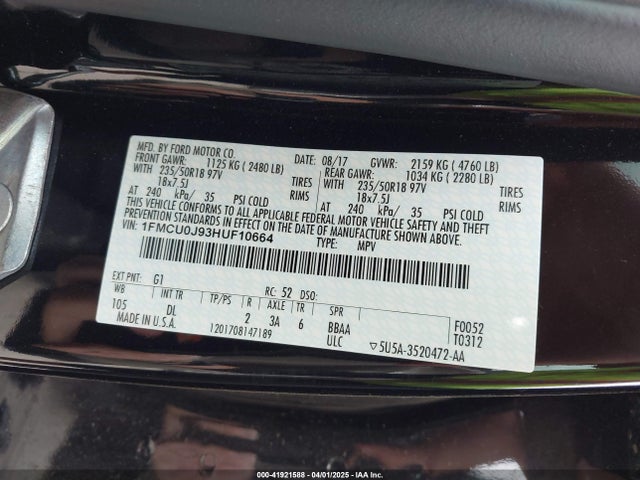 1FMCU0J93HUF10664 Ford Escape Titanium