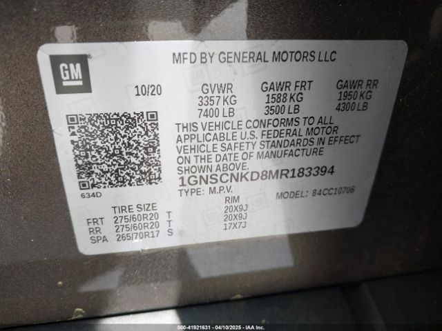 2021 CHEVROLET TAHOE 1GNSCNKD8MR183394 Photo 8