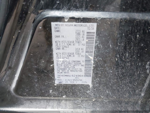 5N1AR2MN6GC624904 Nissan Pathfinder Sv