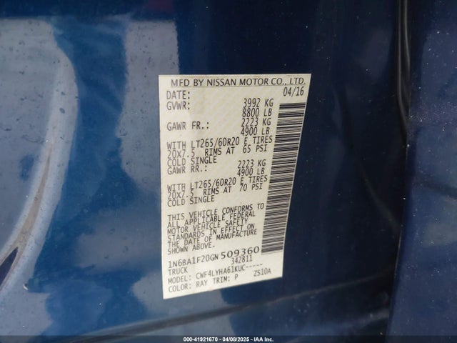 1N6BA1F20GN509360 Nissan Titan Xd Platinum Reserve Diesel