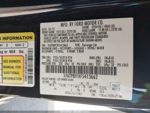 1FATP8FFXF5413662 Ford Mustang Gt Premium