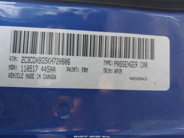 2C3CDXBG5KH720806 Dodge Charger Sxt Rwd