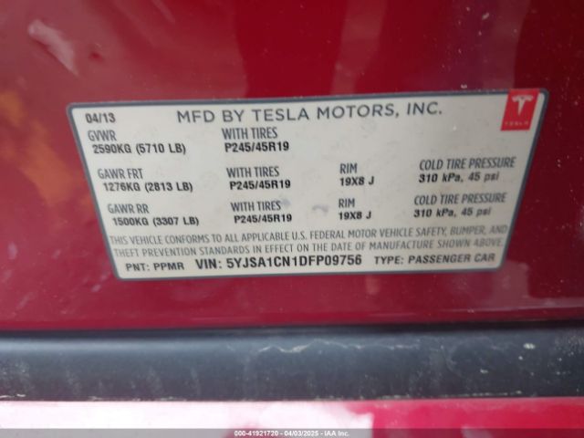 2013 TESLA MODEL S 5YJSA1CN1DFP09756 Photo 8