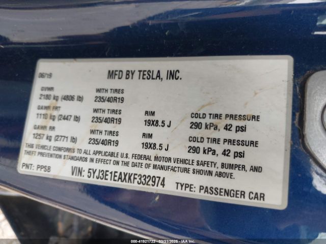 5YJ3E1EAXKF332974 Tesla Model 3 Long Range/mid Range/standard Range/standard Range Plus