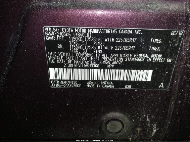 2T3BFREV0JW810368 Toyota RAV4 LE