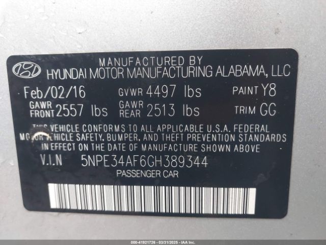 5NPE34AF6GH389344 Hyundai Sonata Sport